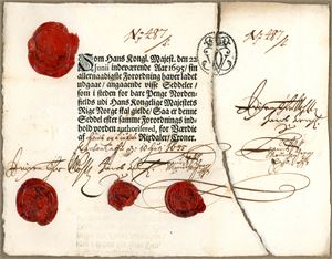 25 Rigsdaler 1695. Möhlenseddel inkludert tallong med samme nummer. Meget god kvalitet.