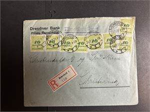 REICH Rekbrev stemplet "REMSCHEID 24-11-23" til Kristiania. Porto 100 milliarder mark