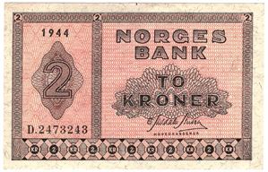 2 kroner 1944 D. Kv.1+