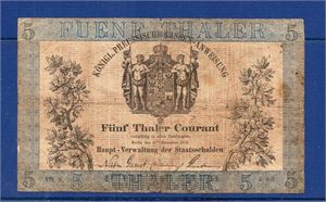 TYSKA STATER, PREUSSEN 1856 5 Thaler Courant, flera pinhål. Raritet!