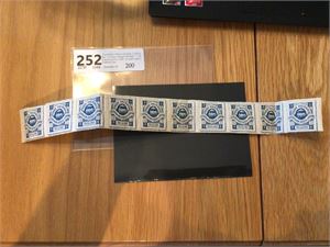 Fraktmerke -Throndheim Stören Jernbane 2 skilling Blå.  10-stripe Utagget Vertikalt. ** Litt krakilert gummi (tykt og sprøtt papir!)  UVANLIG sak.