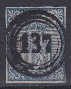 NK 1, 4 sk Våpen 1855 st. III-137 (Ibestad  Tr  6 pkt)  rettvendt avtrykk, litt smale marger