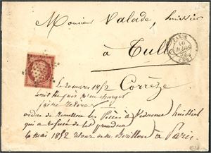 7. 1 Fr Ceres on domestic envelope, cancelled with dots and "Paris 10 mars 52" at side. The stamps with two normal and two narrow margins,