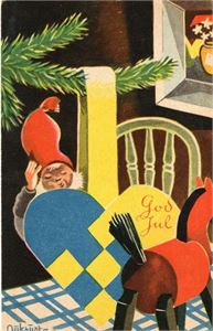 Postkort. Aukrust, Nisse i julekurv