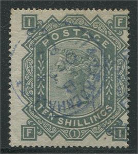 1878 10 shilling grey-green SG128 with blue CDS cancel