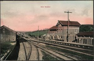 Bøn Station. flott kolorert kort. Brukt i 1909. K-2