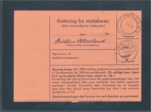 Reservestempel "FINSLAND 7-6-50" bak på følgebrev