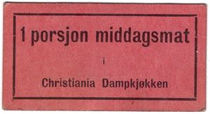 1 porsjon middagsmat i Christiania Dampkjøkken. Sjelden.