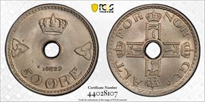 50 Øre 1929 KV 0, PCGS MS65 *