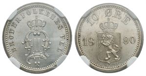 10 øre 1890 Oscar II. Kv.0