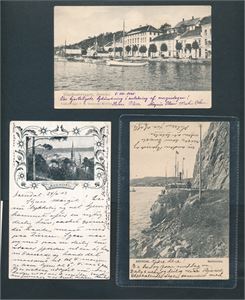 ARENDAL 3 kort med udelt bakside. Alle postsendt 1903-05, mye skrift foran