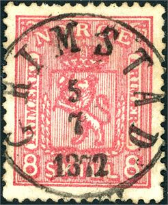15. 8 skill 8, rettvendt fullstemplet "Grimstad 5.7.1872".