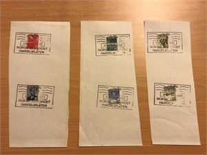 Skip Norges Skipspost Handelsflåten 122  17 may 1943.  6 avtrykk på ark med Londonmerkene.  Brukt om bord på Lista.