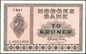 2 kroner 1941, serie A.8251908. 0-