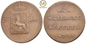 2 skilling 1828 Carl XIV Johan. Kv.01