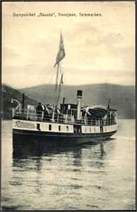 Dampskibet "Gausta", Tinnsjøen, Telemarken. Stemplet "Nordsjø Pxp. B" i 1909. K-1