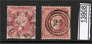Nk 5 o. 2 merker stemplet "25" (Bergen) og "NORDLAND 6-5-1859"