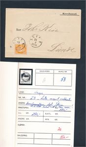 Nk 23 på korsbaand stemplet "SKIEN 15-2-1878". Se beskrivelse fra auksjon på 1980-tallet på bilde
