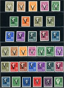 261-293. V-merker, både med- og uten vannmerke i komplett serie.