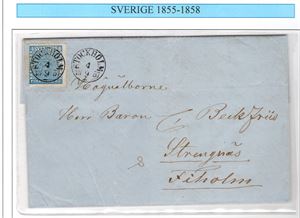 F2f  4 skill b:co på brev avstämplat STOCKHOLM 4.9.1857 , intyg H.O.W (medfaret intyg) , "praktobjekt" 4,2,5,4