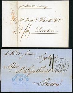 DWI / Cuba. Three letters from Cuba 1844/45 and one from Puerto Rico 1872, all sent via St. Thomas to London as "Packet Mail".