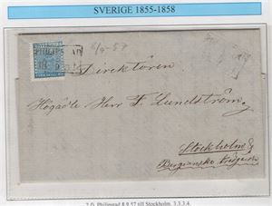 F2f 4 skill b:co på brev med fyrkantstämpel PHILIPSTAD 17.4.1857, intyg, H.O.W, " mycket gott objekt" 3,3,2,4