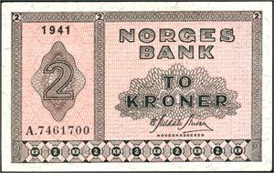 2 kroner 1941, serie A.7461700. 01
