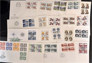FDC - 4-BLOKKER Tykk bunke brev med høy kostpris og katalogverdi
