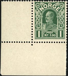 110 I. 1 krone 1910 fra nedre venstre hjørne av arket. Luksus. Attest Enger. (22.000,-+).