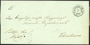 To betalte brev hvor to er betalte. Fra hhv. "Horten 24.5.1852" (Grønnblått), "Kragerø 7.3.1853" (Blått) og "Trondhjem 6.8.1850" (Svart).