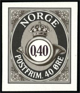 1287 vt 1. 40 øre posthorn 1997, variant "Utagget".