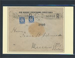 Nk 103 x2 på rekbrev maskinstemplet "KRISTIANIA 18.3.15" til Meerane, Tyskland