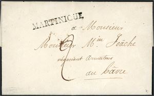 A complete letter, dated "St Livre Martinique, 22 January 1821", with a line-postmark "Martinicue" and sent to Le Havre.