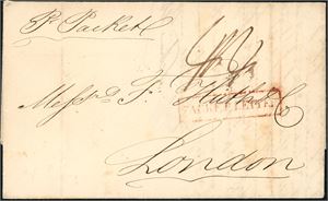 DWI. A complete letter dated "St. Thomas 27 January 1839", with handwritten "pr Packett" and red "Packet Letter" postmark on front. "H 3 AP 1 1839" in red at reverse.