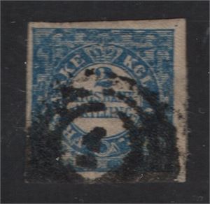 DANMARK 1852 F2B, 2 RBS blå Thiele, kraftig stämpel