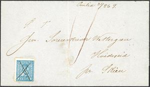 14. 4 skill 4 på brevomslag, anert med blekkryss, og ved siden håndskrevet "Omlid 21/8 69". Baksiden med transittstemplene "Arendal" og "Skien".