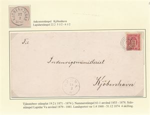DANMARK Brev med 4sk med 3-rings nummer "61" sidestemplet "RØNNE 19-2 1871" til  København