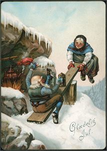 Wilhelm Larsen. Eldre par på huske. Brukt i 1892. Horisontal brekk/bøy i nedre del sees ikke så mye. K-3