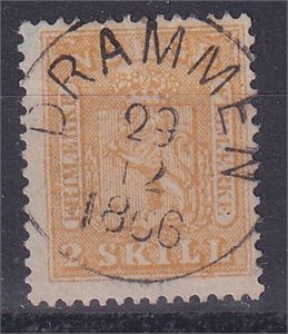 NK 6, 2 skill, pent fullstemplet Drammen 29-12-1866, merket sentrert opp /høyre