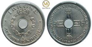 1 krone 1940 Haakon VII. Prakt eksemplar.