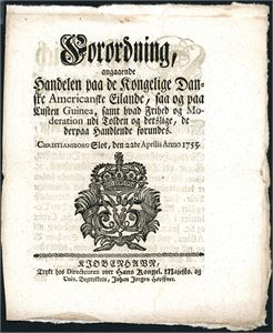 Forordning, angaaende handelen paa de Kongelige Danske Americanske Øilande…1755