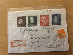 BRD Brev med Mi 143-46, 1951 Helfer der Menschheit til Sverige