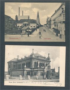 KRISTIANSAND 2 småformat. Det øverste er ubrukt og merket "sample" bak (se bilde 2)