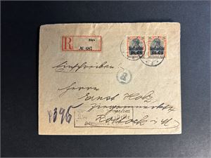 POSTGEBIET OB- OST. Rekbrev stemplet "RIGA" til Rostock 1920
