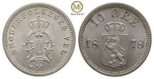 10 øre 1878 Oscar II. Kv.0