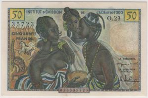 50 Francs 1956 Fransk-Vest Arika. Togo. Kv.01