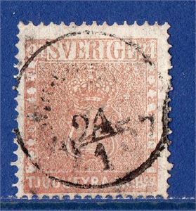 F5 c 24 skill bco orangeaktigt röd, stpl. xxxx  24.1.1857 , intyg HOW "gott exemplar", 2.3.2, oxiderad men inte
