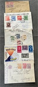 ROMANIA 4 rekbrev og 1 postkort 1885-1945