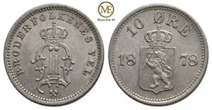 10 øre 1878 Oscar II. Ex. Roschberg. Kv.0