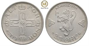 25 øre 1911 Haakon VII. Kv.0